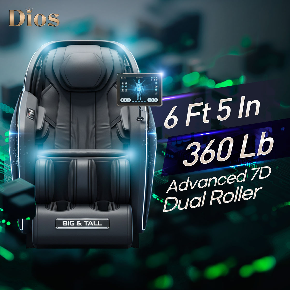 Dios-7300 7D AI Dual Core (4D+3D) Roller, Air Float System Black - Image 4
