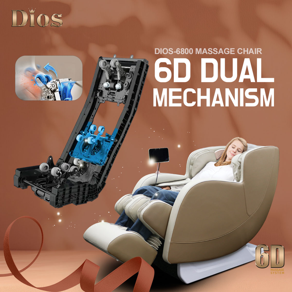 Dios-6800 6D Dual Core (3D+3D) Roller, Air Float System Beige/White - Image 6