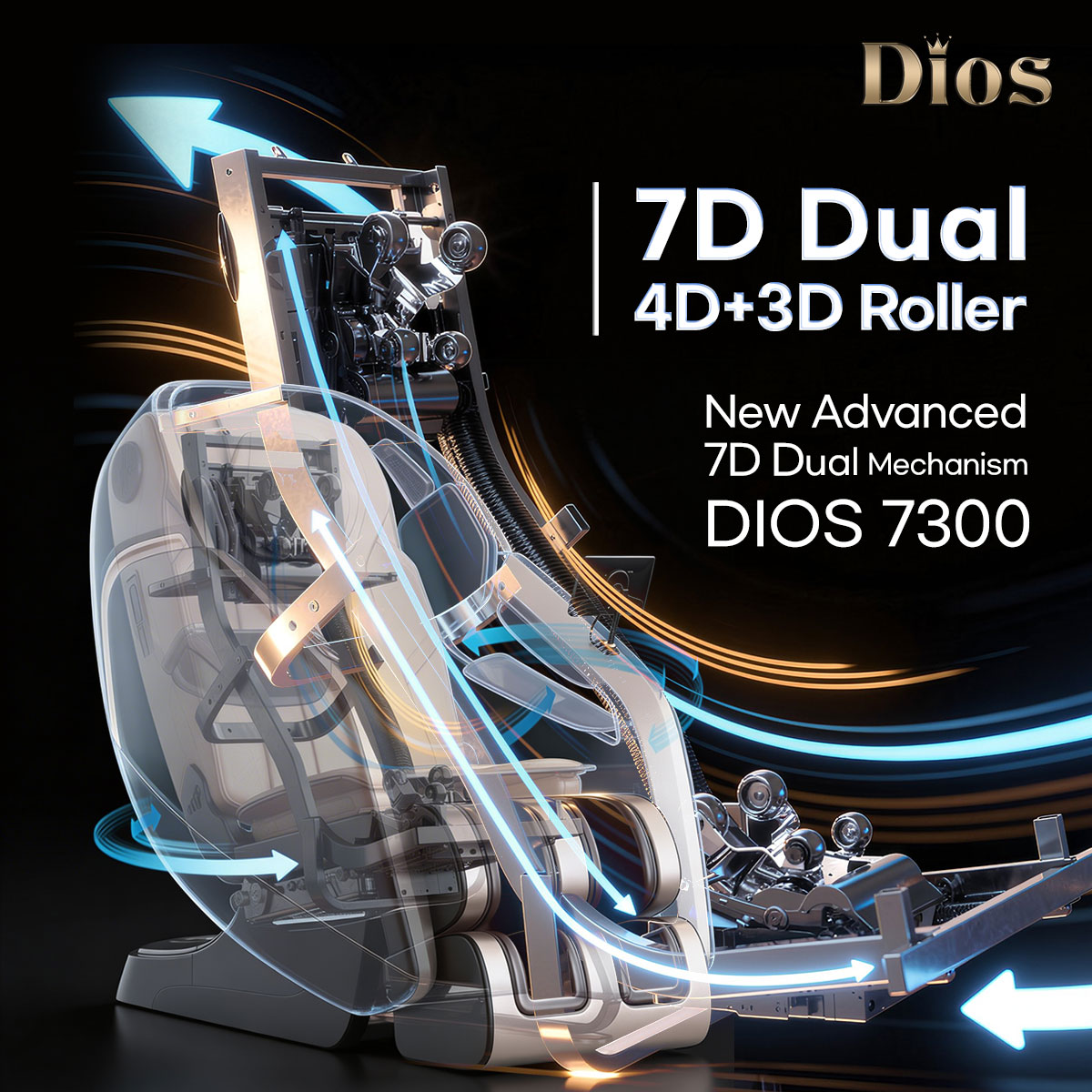 Dios-7300 7D AI Dual Core (4D+3D) Roller, Air Float System Black - Image 3